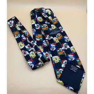 Vtg 1996 Looney Tunes Mania Christmas Tie - Daffy- Buggs Bunny-Tweety-Sylvester